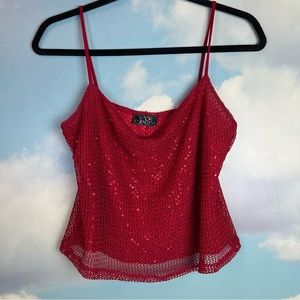 Vintage Eye Candy Shiny Red Sequin Flowy Top